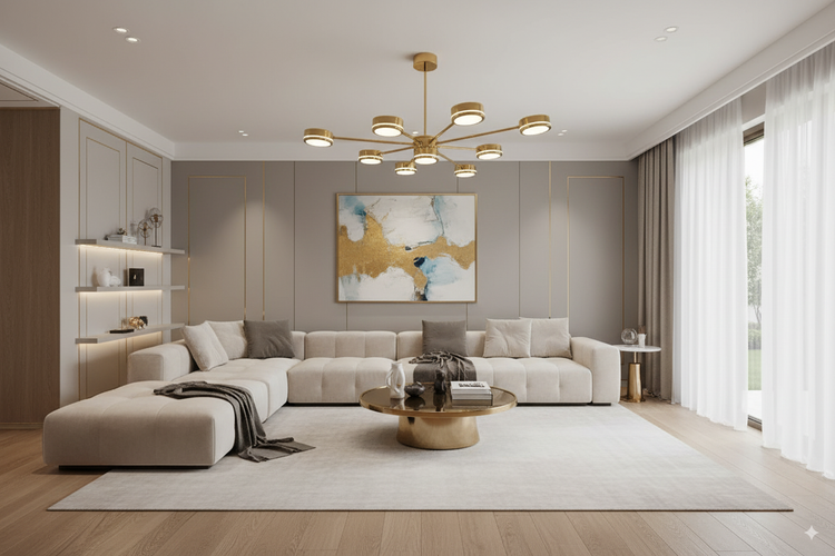 لوستر ۹ شاخه مدرن طلایی با شاخههای چرخشی