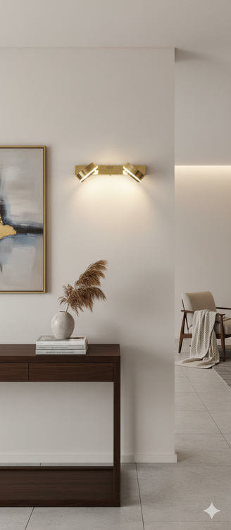 چراغ دیواری دو شعله طلایی با طراحی مدرن